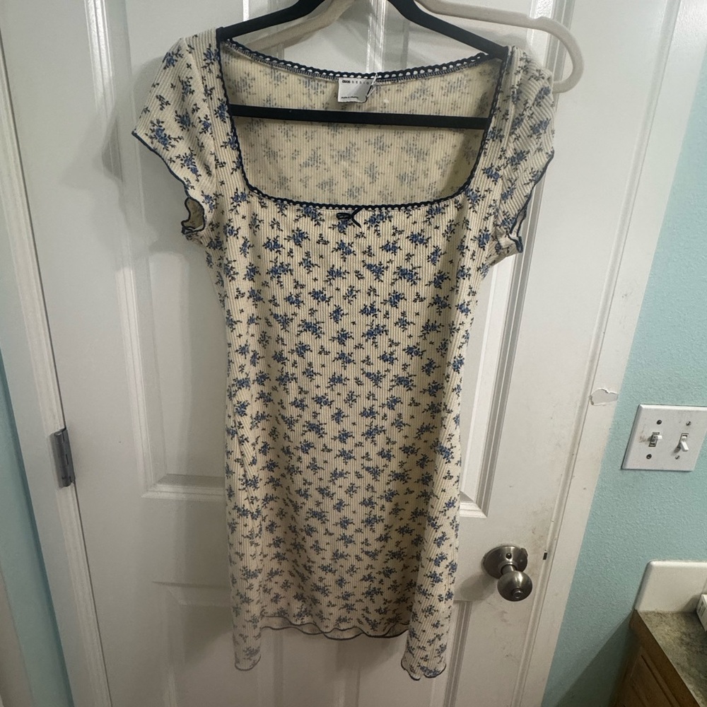 Free People Cream and Blue Floral Mini Dress